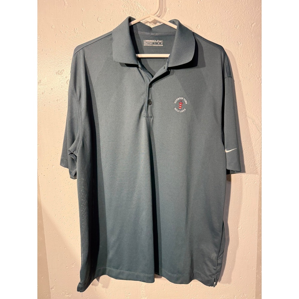 Nike Golf Harbour Town Golf Links Fit Dry Polo Shirt Mens Large Blue Gray